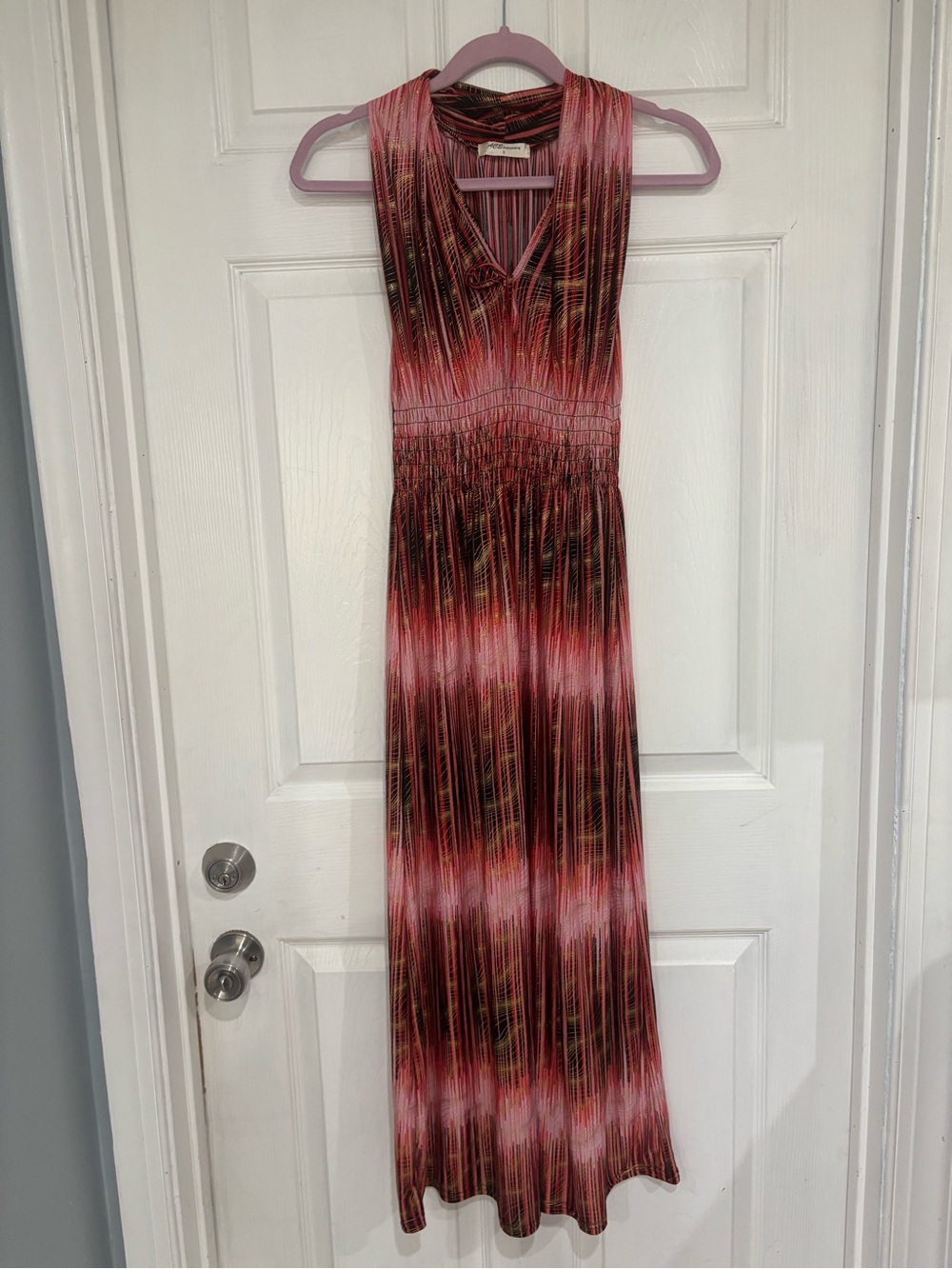 Smocked Waist Pink Patterned Maxi Dress